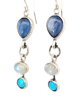 Load image into Gallery viewer, Kyanite moonstone opal sterling earrings