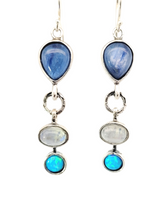 Load image into Gallery viewer, Kyanite moonstone opal sterling earrings