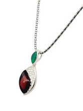 Load image into Gallery viewer, Sterling green onyx and cherry amber necklace