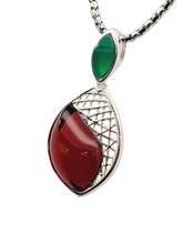Load image into Gallery viewer, Sterling green onyx and cherry amber necklace