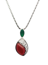 Load image into Gallery viewer, Sterling green onyx and cherry amber necklace
