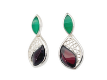 Load image into Gallery viewer, Sterling green onyx and amber sterling earrings