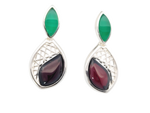 Load image into Gallery viewer, Sterling green onyx and amber sterling earrings