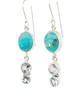 Load image into Gallery viewer, Oval turquoise and blue topaz sterling earrings