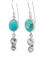Load image into Gallery viewer, Oval turquoise and blue topaz sterling earrings