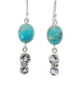 Load image into Gallery viewer, Oval turquoise and blue topaz sterling earrings