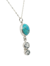 Load image into Gallery viewer, Oval turquoise and blue topaz sterling necklace