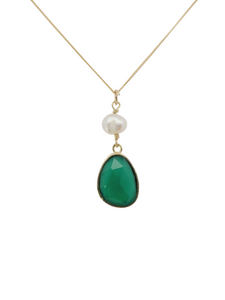 G/P Sterling Silver Pearl and Green Onyx Necklace