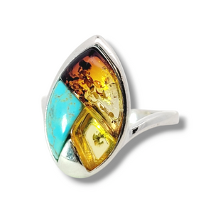 Sterling Silver Amber and Turquoise Ring