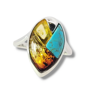 Sterling Silver Amber and Turquoise Ring