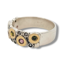 Load image into Gallery viewer, Gold Dot and Sterling Tourmaline and CZ Ring