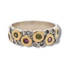 Load image into Gallery viewer, Gold Dot and Sterling Tourmaline and CZ Ring