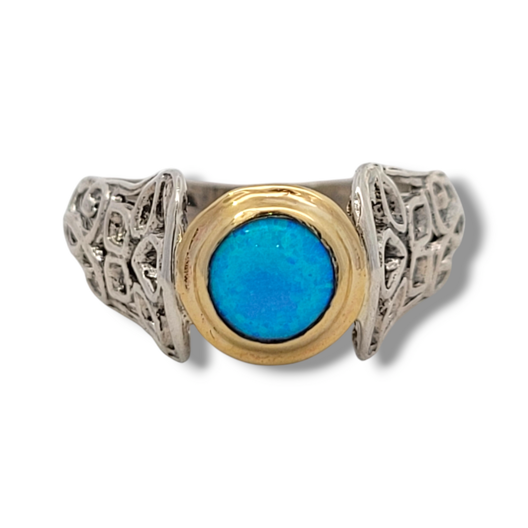 14KY Gold and Sterling Opal Bezel-Set Ring