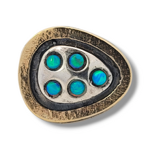 Load image into Gallery viewer, 9KY Gold and Sterling Two Tone Five Opal Flush Set Organic Ring