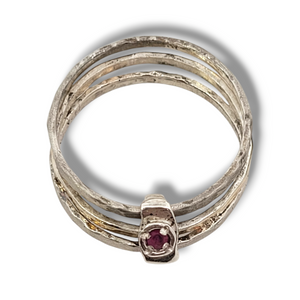 9KY Gold and Sterling Ruby Free Moving Triple Band Ring