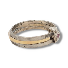 Load image into Gallery viewer, 9KY Gold and Sterling Ruby Free Moving Triple Band Ring