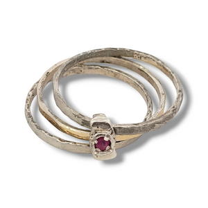 9KY Gold and Sterling Ruby Free Moving Triple Band Ring