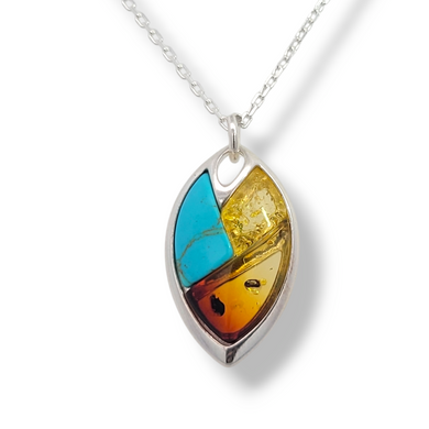 Sterling Silver Amber and Turquoise Drop Necklace