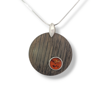 Sterling Silver Amber and Wood Concentric Circles Necklace