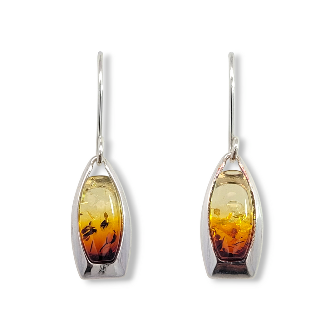 Amber and Sterling Silver Dangle Earrings