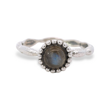 Load image into Gallery viewer, Sterling Beaded Bezel Round Labradorite Organic Ring