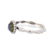 Load image into Gallery viewer, Sterling Beaded Bezel Round Labradorite Organic Ring