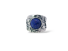 Load image into Gallery viewer, Sterling Silver Round Faceted Lapis Ring with Vine Detail
