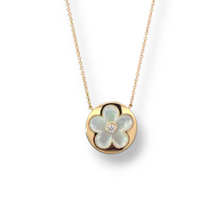 Load image into Gallery viewer, 14k Yellow Gold Diamond and Mother of Pearl Flower Necklace
