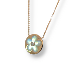 Load image into Gallery viewer, 14k Yellow Gold Diamond and Mother of Pearl Flower Necklace