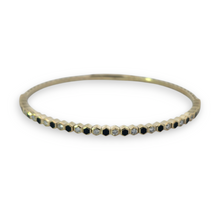 Load image into Gallery viewer, 14k Yellow White Diamond Onyx Flex Honeycomb Bangle 0.42ctw