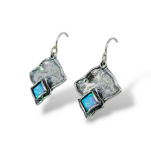 Load image into Gallery viewer, Sterling Textured Diamond with Created Opal Earrings