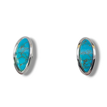 Load image into Gallery viewer, Sterling Silver Turquoise Elongated Oval Framed Studs