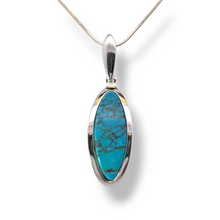 Load image into Gallery viewer, Sterling Silver Turquoise Elongated Oval Framed Necklace