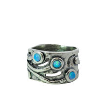 Load image into Gallery viewer, Sterling Silver Created Opal Organic Vine Ring