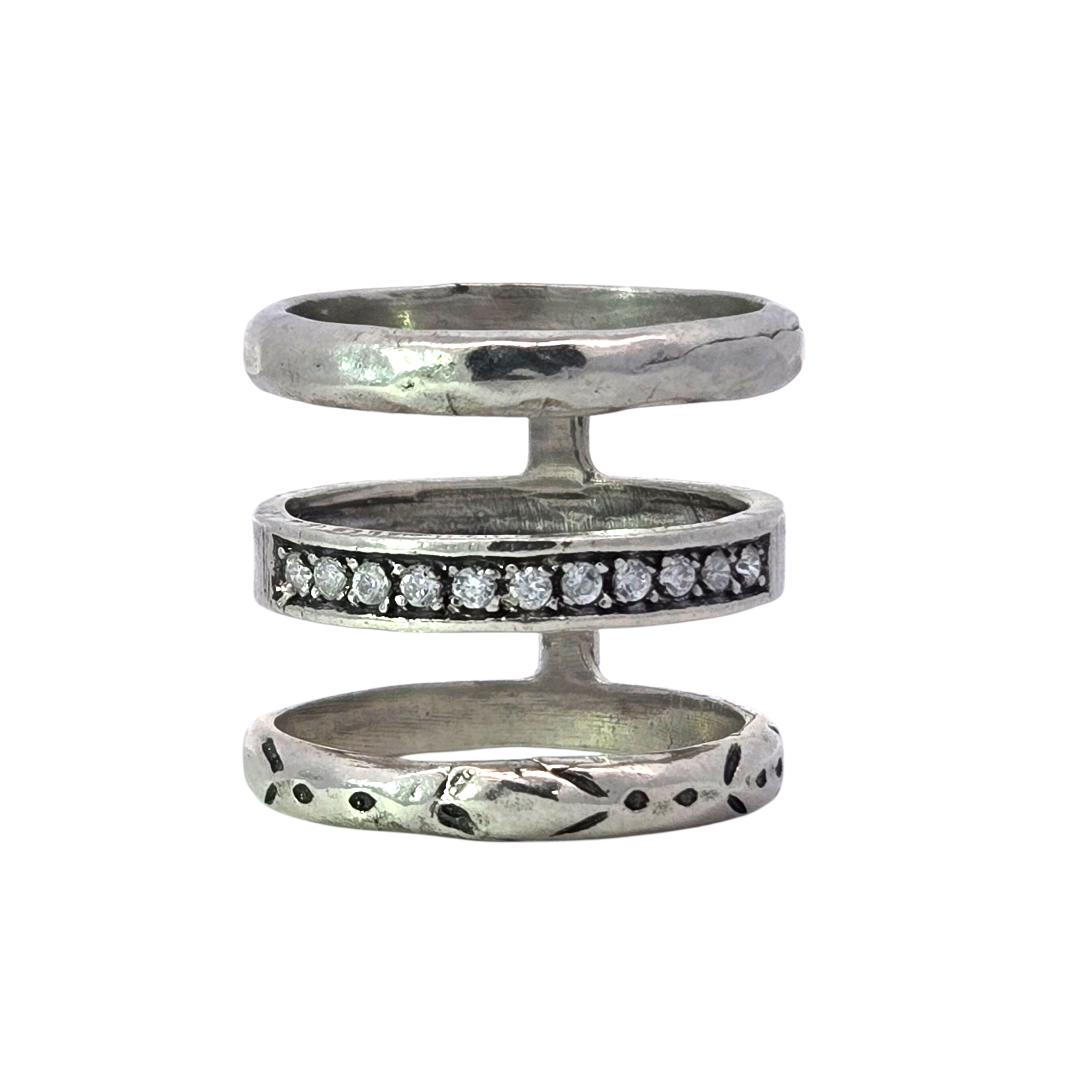 Sterling Silver Triple Tier Textured Ring
