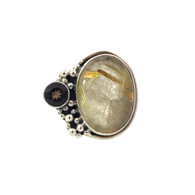 Load image into Gallery viewer, Sterling Rutilated Quartz with Smokey Topaz Ring