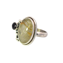 Load image into Gallery viewer, Sterling Rutilated Quartz with Smokey Topaz Ring