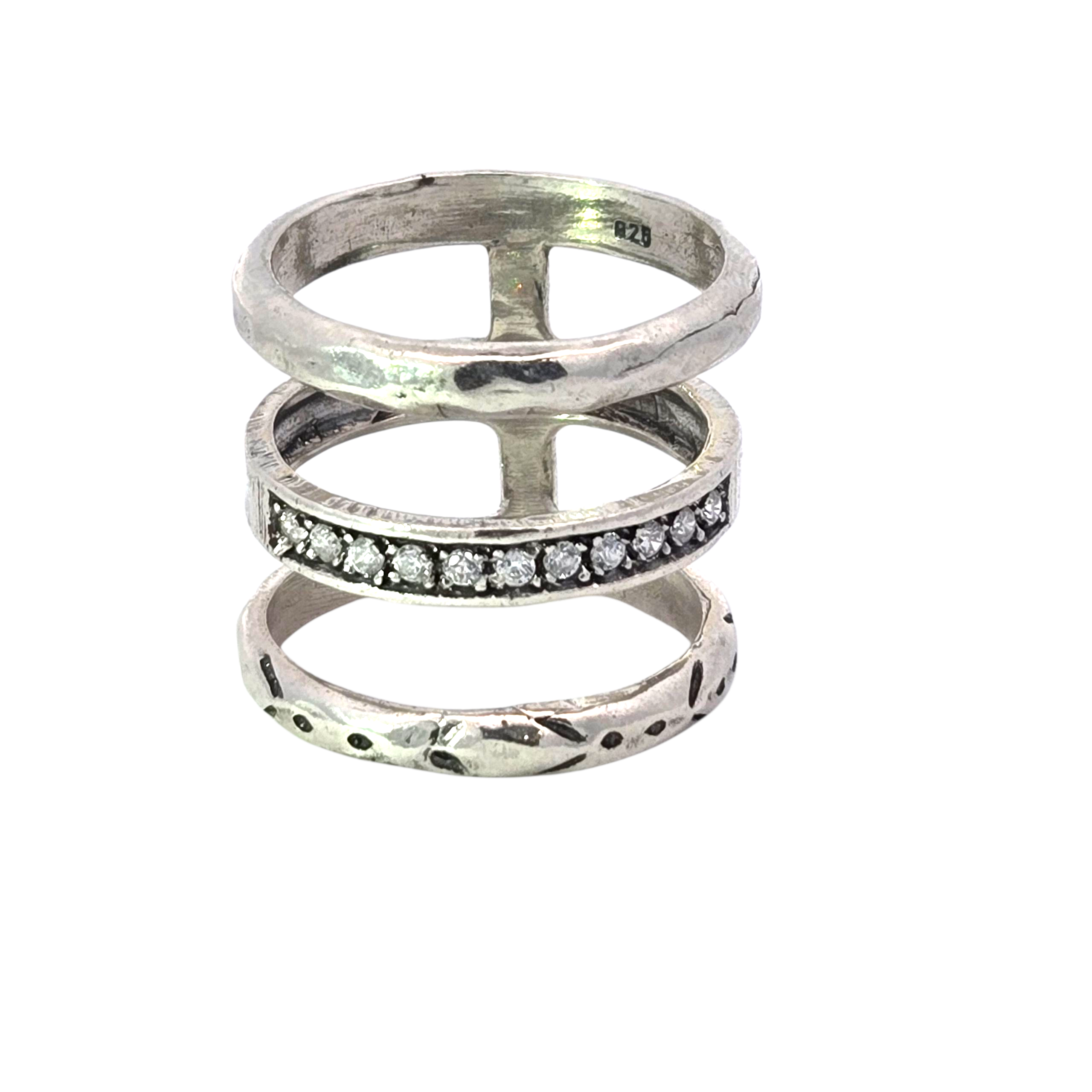 Sterling Silver Triple Tier Textured Ring