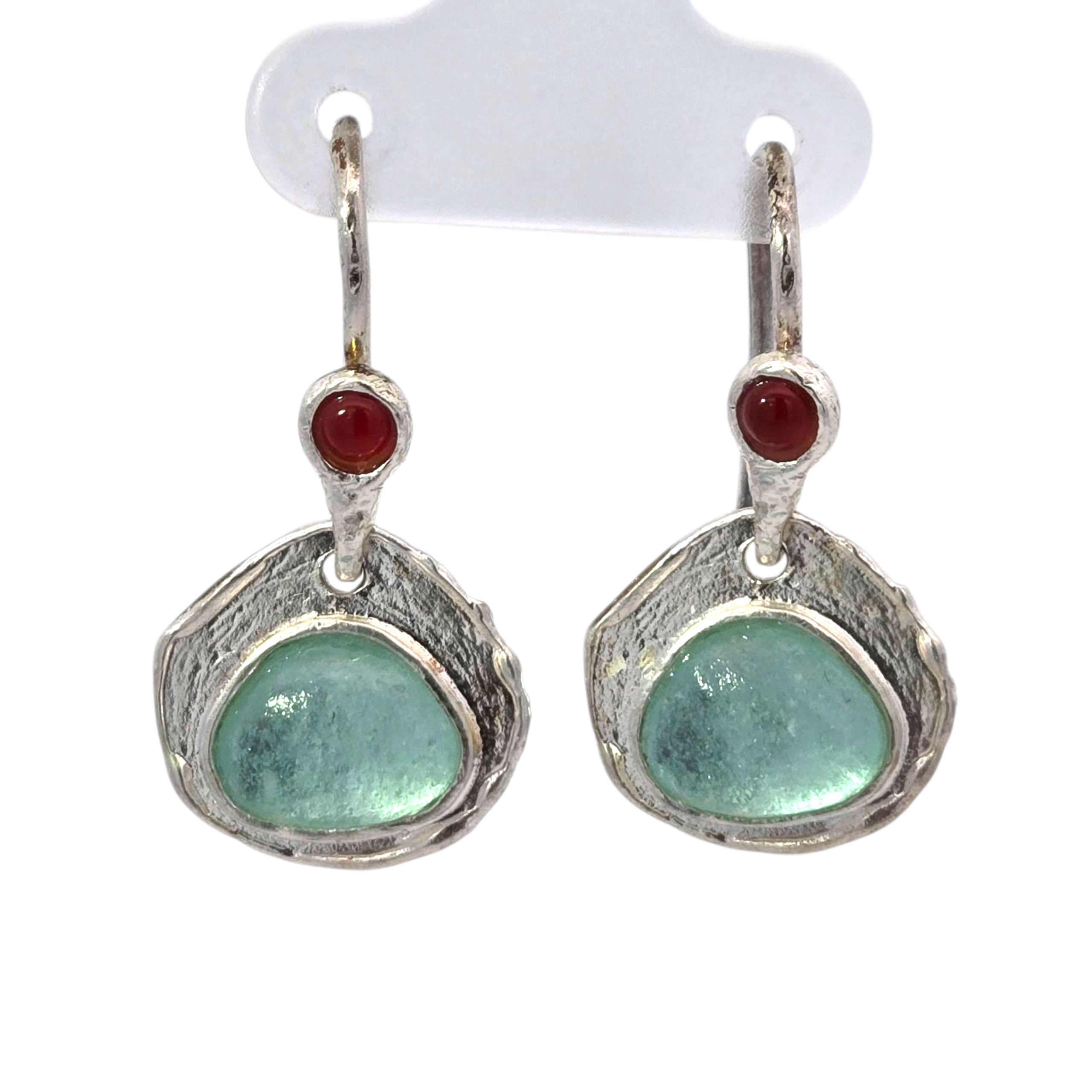 Sterling Ancient Roman Glass with Red Accent Earrings