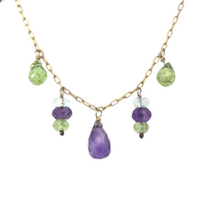 Load image into Gallery viewer, Amethyst and Peridot Gold Fill Drop Necklace