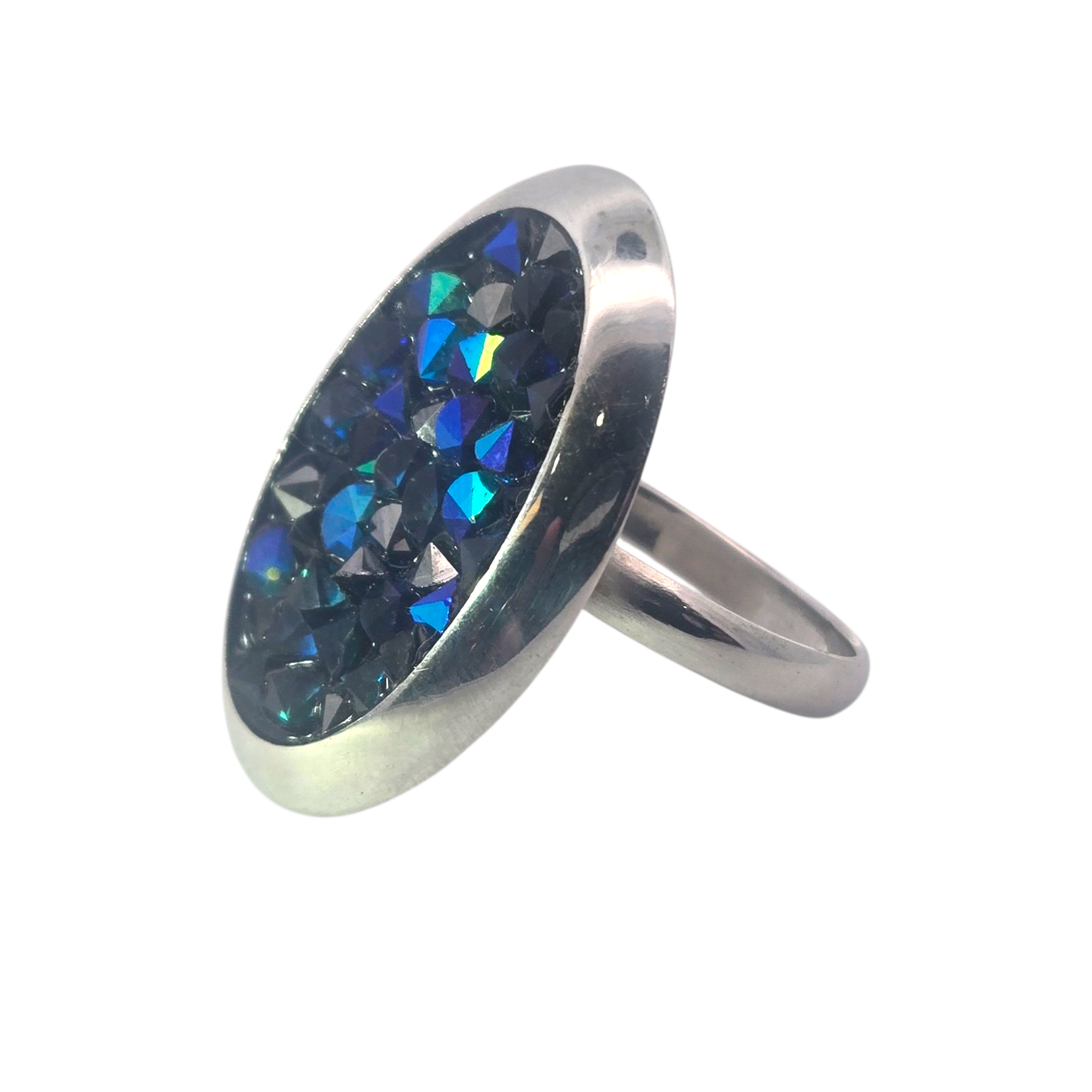 Sterling Iridescent Blue Gemstone Ring