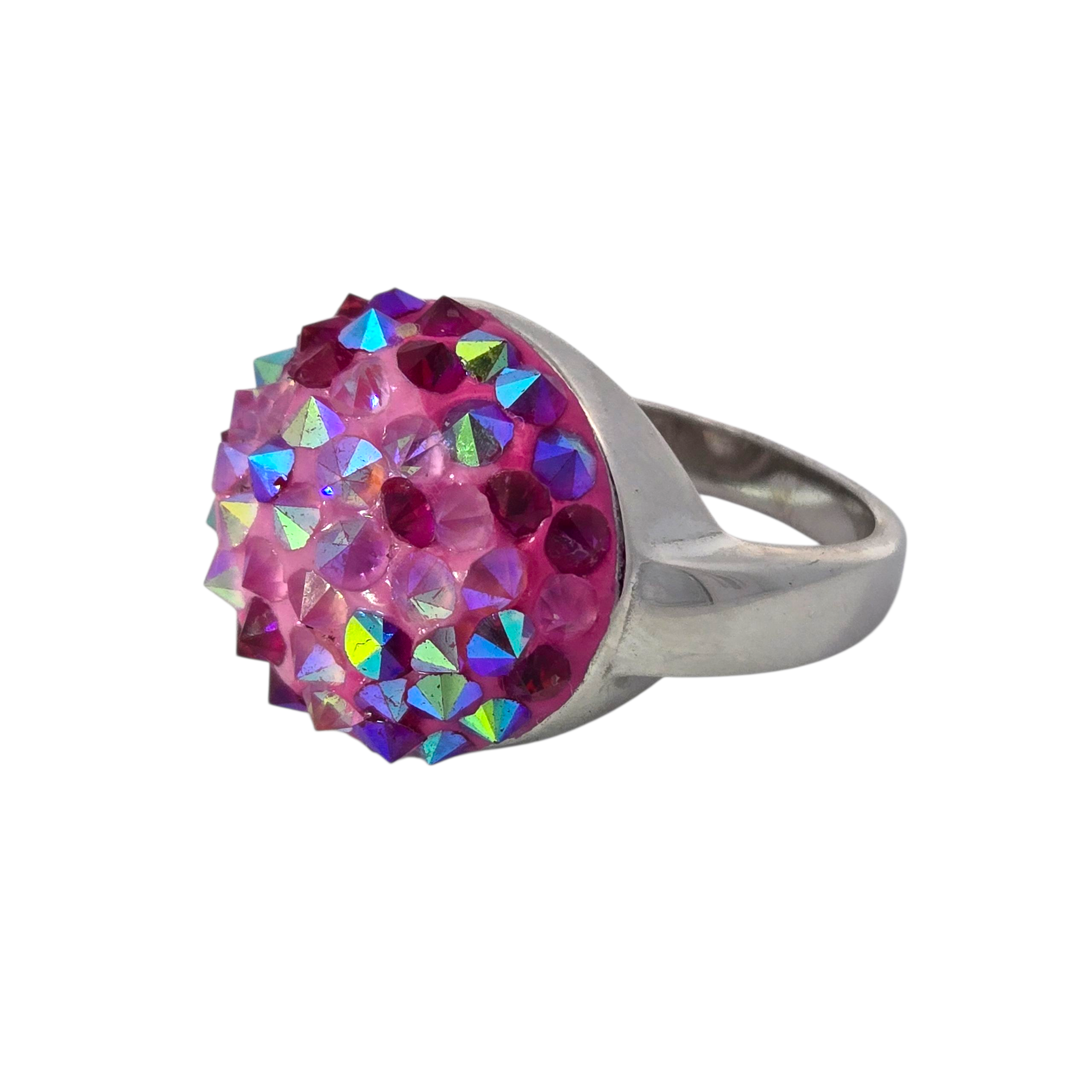 Sterling Spikey Pink Gemstone Inlay Ring