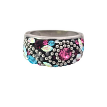 Load image into Gallery viewer, Sterling Gemstone Inlay with Beaded Swirl Ring