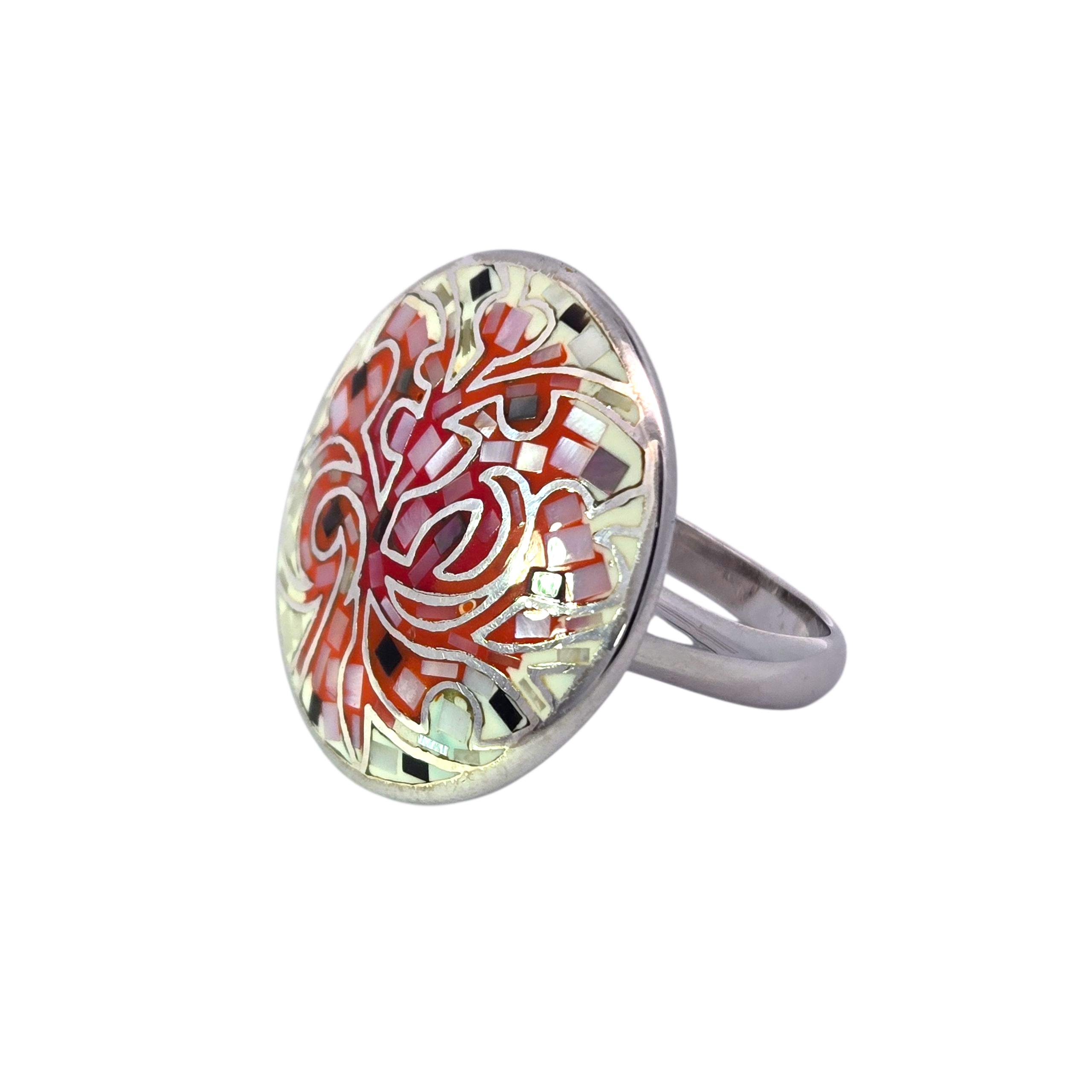 Sterling Red Floral Mosaic Ring