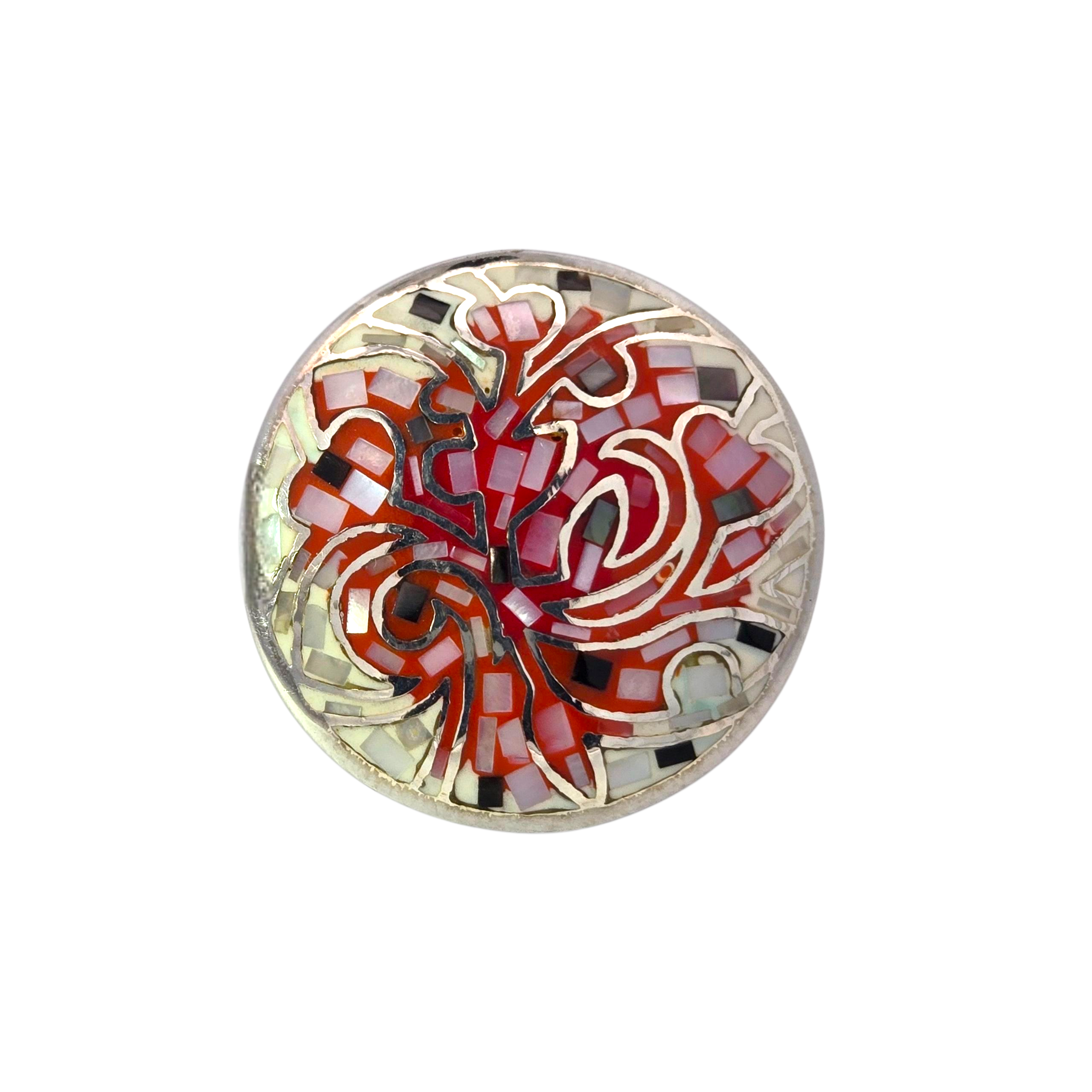 Sterling Red Floral Mosaic Ring
