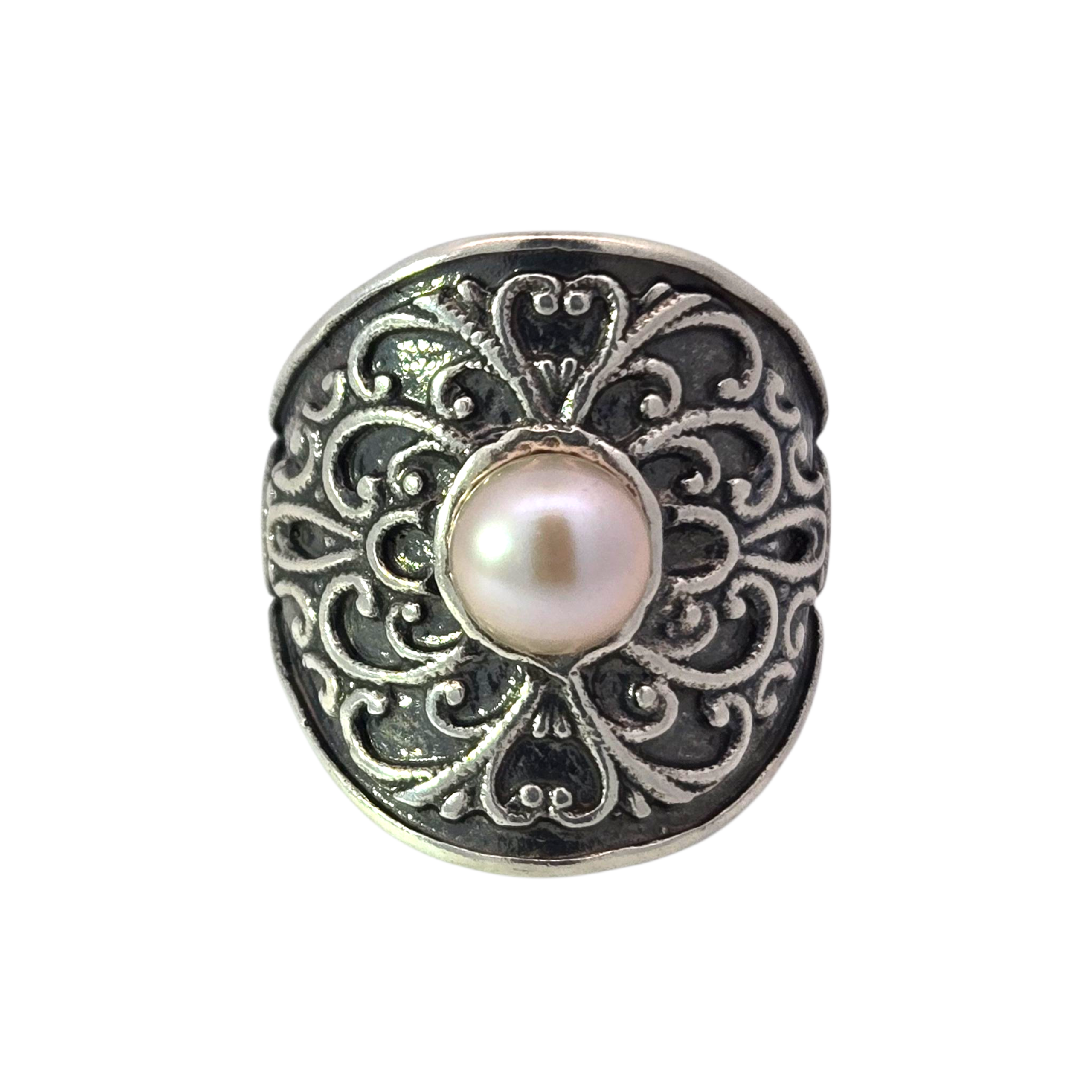 Oxidized Sterling Mandala Pearl Ring