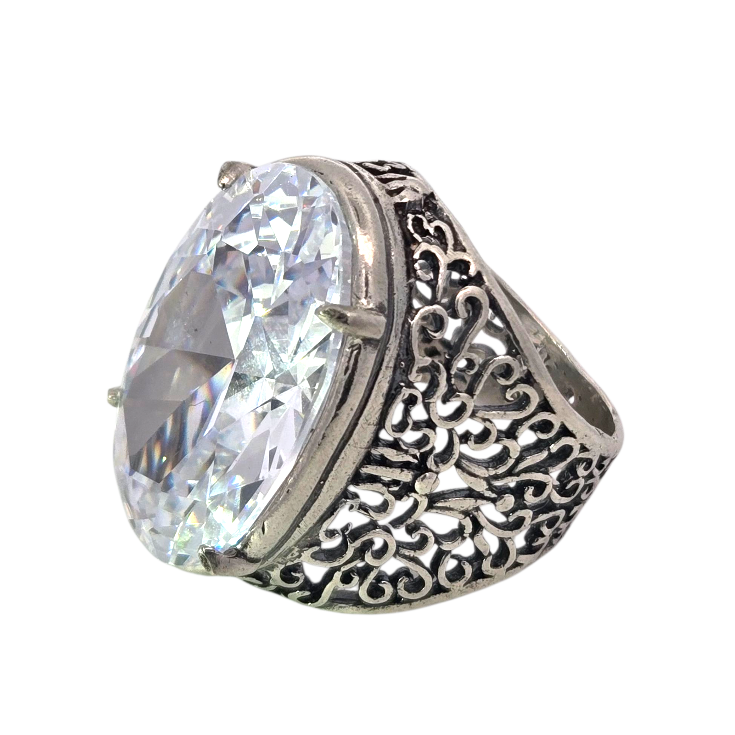 Sterling Lacey Cocktail Ring - Oval Zirconia