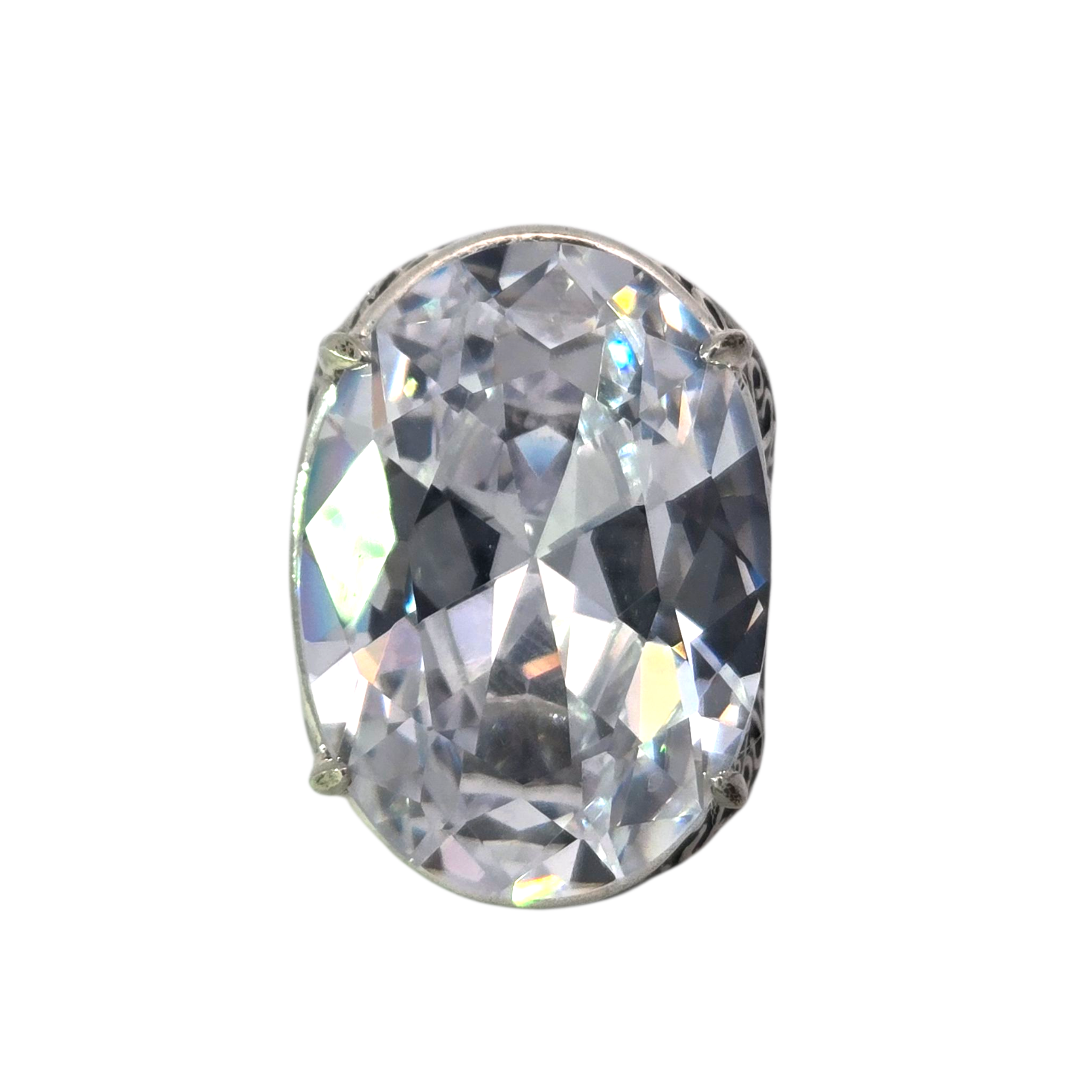 Sterling Lacey Cocktail Ring - Oval Zirconia