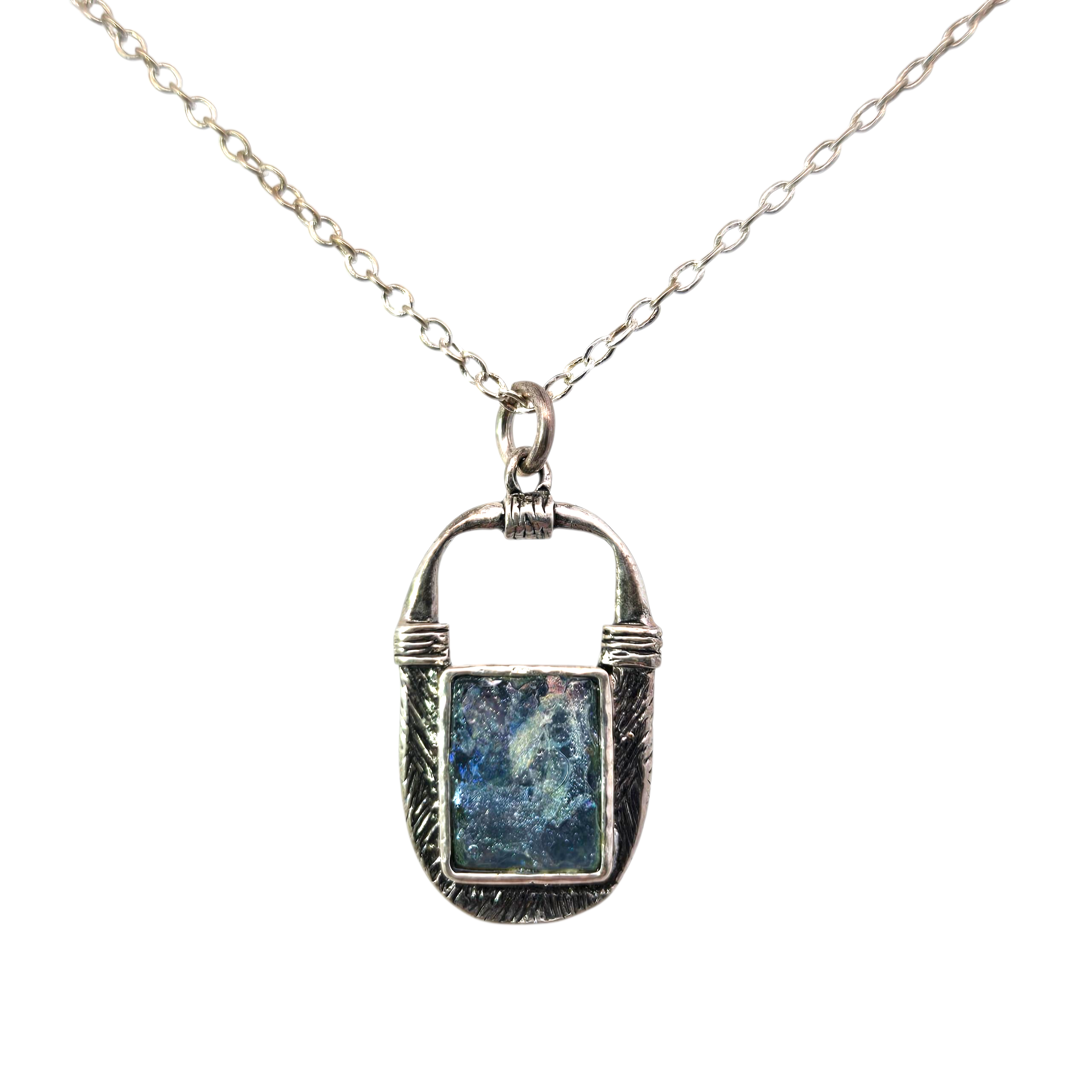 Sterling Ancient Roman Glass Rectangle Necklace