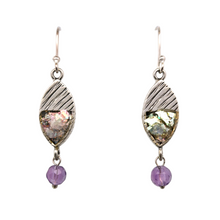 Load image into Gallery viewer, Sterling Ancient Roman Glass with Amethyst Earrings